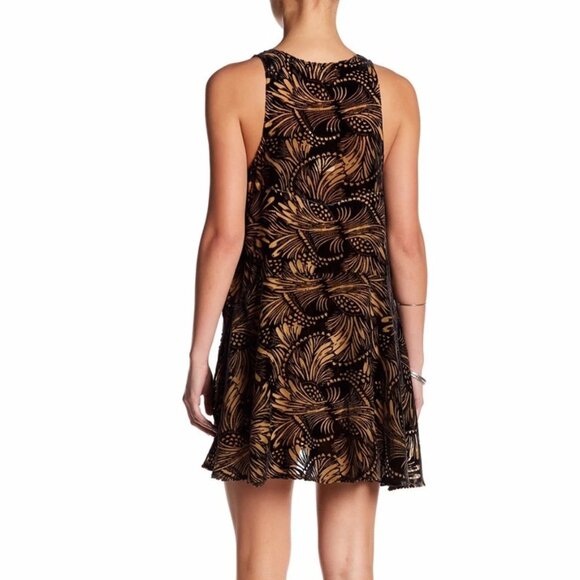 Free People Black/Nude Ellie Burnout Stud U-Neck Velvet Mini Dress - Picture 4 of 7